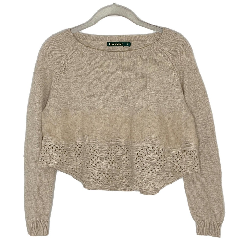 Anthropologie TROUBADOUR Crop Top Knit Sweater Beige Woman’s Sz Small
